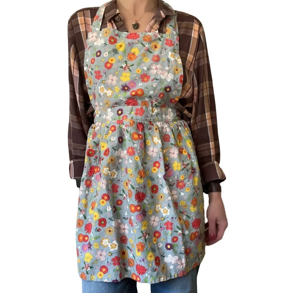 Now Designs Cotton Whimsy Blue Pink Cottage Floral Classic Apron
